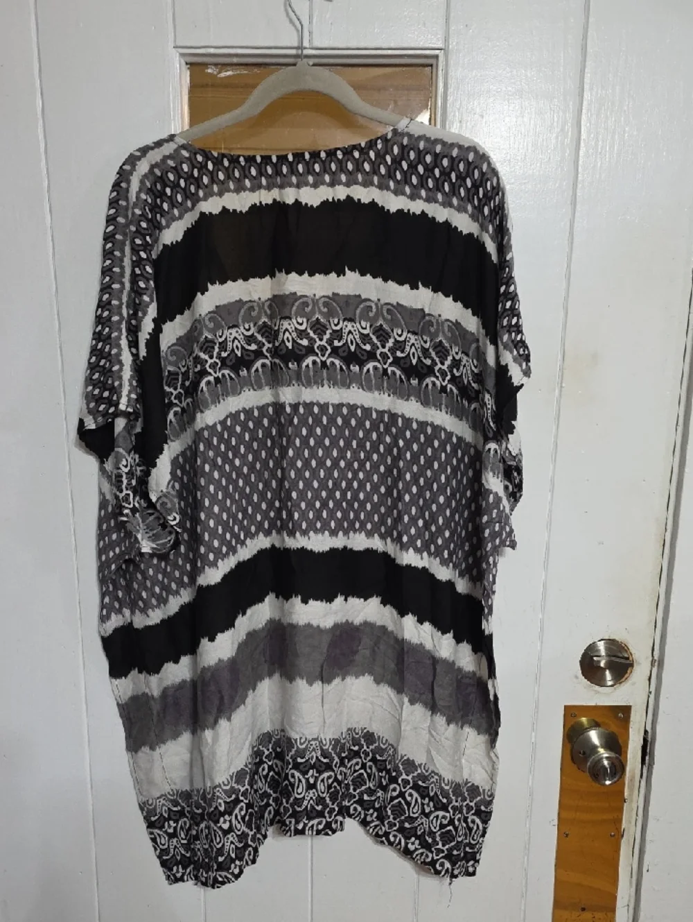 Koy Resort Women's Beach‎ Cover Up Tunic Black/Gray/White Pattern Block Sz L EUC